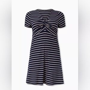 Torrid Navy Stripe mini rib knit Twist Front skater Dress 2x Nwt New 1820